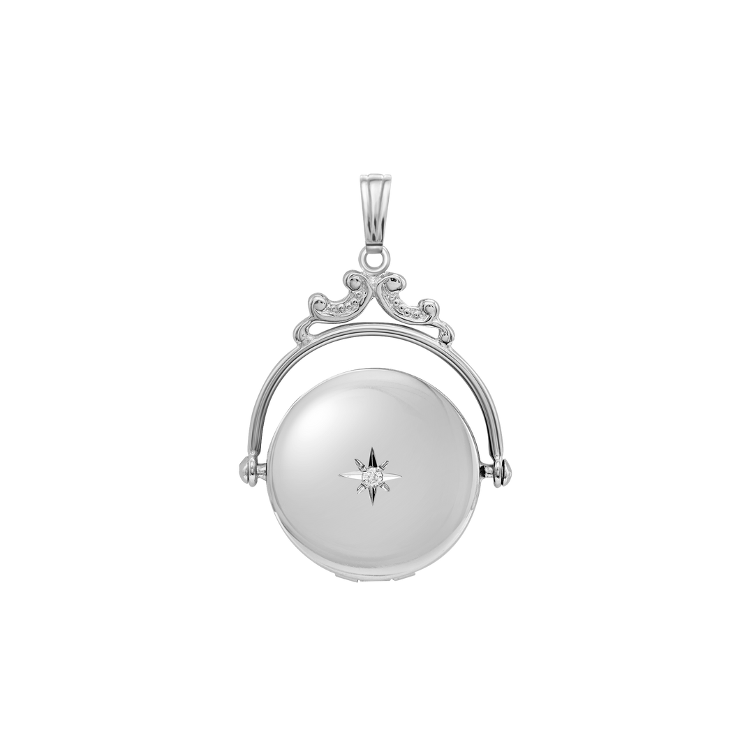 ITI NYC Antique Design Round Locket with Diamonds in Sterling Silver with Optional Engraving (35 x 24 mm)