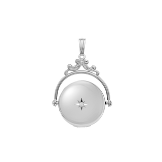 Antique Design Round Locket with Diamonds in Sterling Silver with Optional Engraving (19 mm)