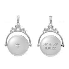 Load image into Gallery viewer, ITI NYC Antique Design Round Locket with Diamonds in Sterling Silver with Optional Engraving (35 x 24 mm)
