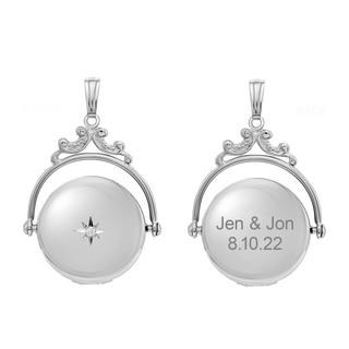 ITI NYC Antique Design Round Locket with Diamonds in Sterling Silver with Optional Engraving (35 x 24 mm)