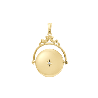ITI NYC Special Order Only: Antique Design Round Locket with Diamonds in 14K Yellow Gold (24 mm)