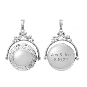 ITI NYC Antique Design Round Locket in Sterling Silver with Optional Engraving (35 x 24 mm)