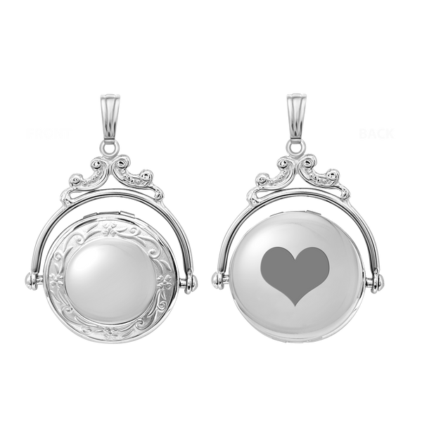 Antique Design Round Locket in Sterling Silver with Optional Engraving (19 mm)
