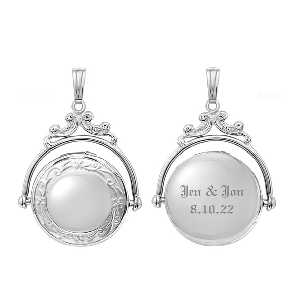 ITI NYC Antique Design Round Locket in Sterling Silver with Optional Engraving (35 x 24 mm)