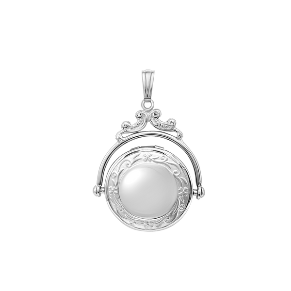 ITI NYC Antique Design Round Locket in Sterling Silver with Optional Engraving (35 x 24 mm)