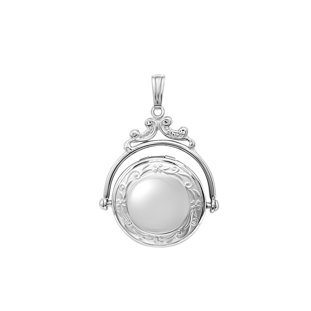 ITI NYC Antique Design Round Locket in Sterling Silver with Optional Engraving (35 x 24 mm)