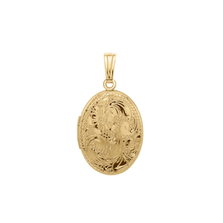 Hand Engraved Design Oval Locket in 14K Gold Filled with Optional Engraving (21 x 16 mm)