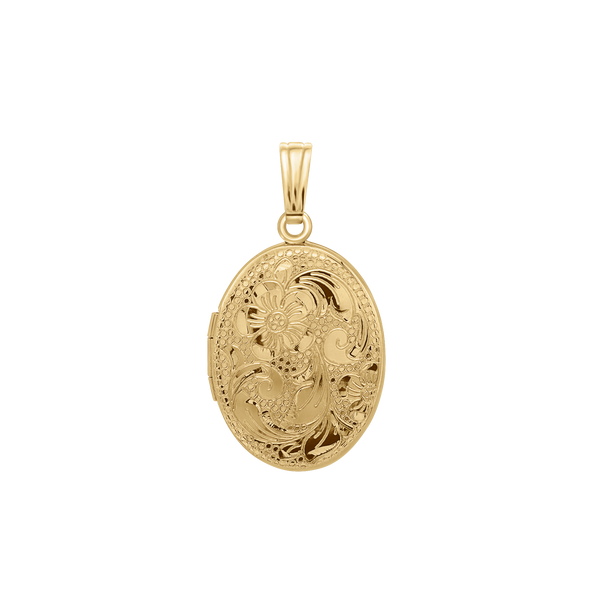 Hand Engraved Design Oval Locket in 14K Gold Filled with Optional Engraving (21 x 16 mm)