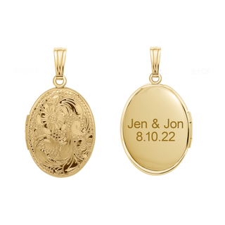 ITI NYC Hand Engraved Design Oval Locket in 14K Gold Filled with Optional Engraving (30 x 16 mm)