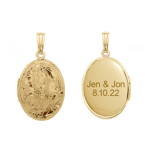 ITI NYC Hand Engraved Design Oval Locket in 14K Gold Filled with Optional Engraving (30 x 16 mm)