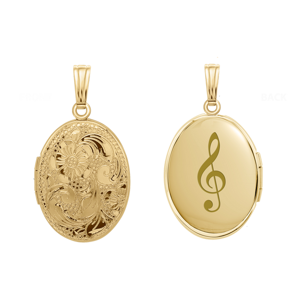 Hand Engraved Design Oval Locket in 14K Gold Filled with Optional Engraving (21 x 16 mm)