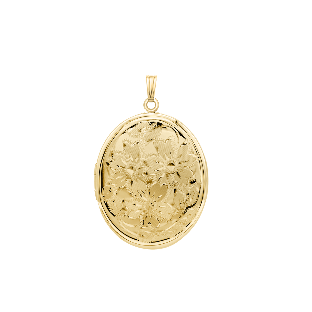 ITI NYC Hand Engraved Design Oval Locket in 14K Gold Filled with Optional Engraving (46 x 30 mm)