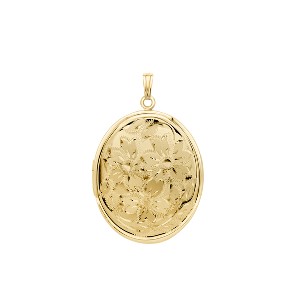Hand Engraved Design Oval Locket in 14K Gold Filled with Optional Engraving (37 x 30 mm)