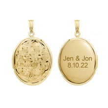Load image into Gallery viewer, ITI NYC Hand Engraved Design Oval Locket in 14K Gold Filled with Optional Engraving (46 x 30 mm)
