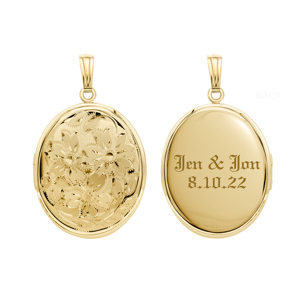 ITI NYC Hand Engraved Design Oval Locket in 14K Gold Filled with Optional Engraving (46 x 30 mm)