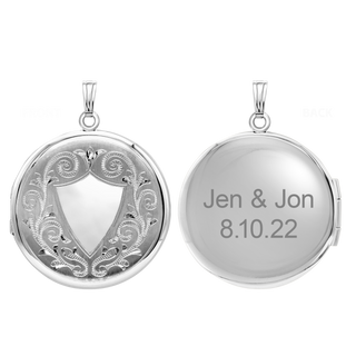 ITI NYC Hand Engraved Design Round Locket in Sterling Silver with Optional Engraving (42 x 33 mm)