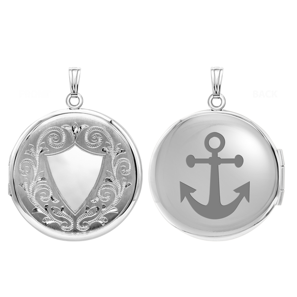 Hand Engraved Design Round Locket in Sterling Silver with Optional Engraving (33 mm)