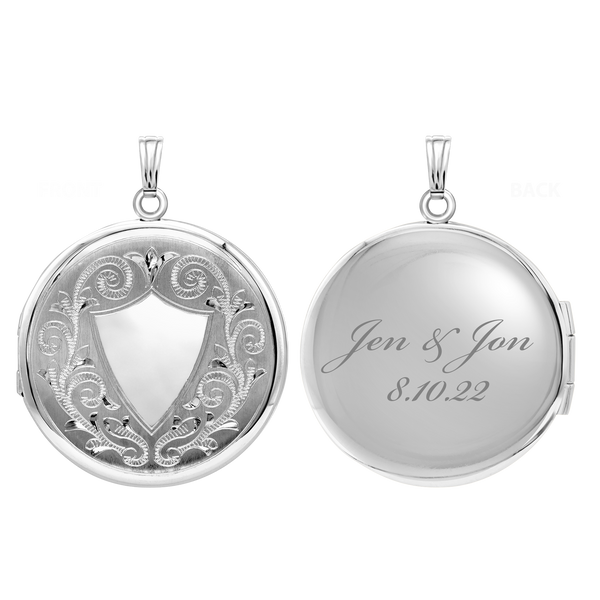 Hand Engraved Design Round Locket in Sterling Silver with Optional Engraving (33 mm)