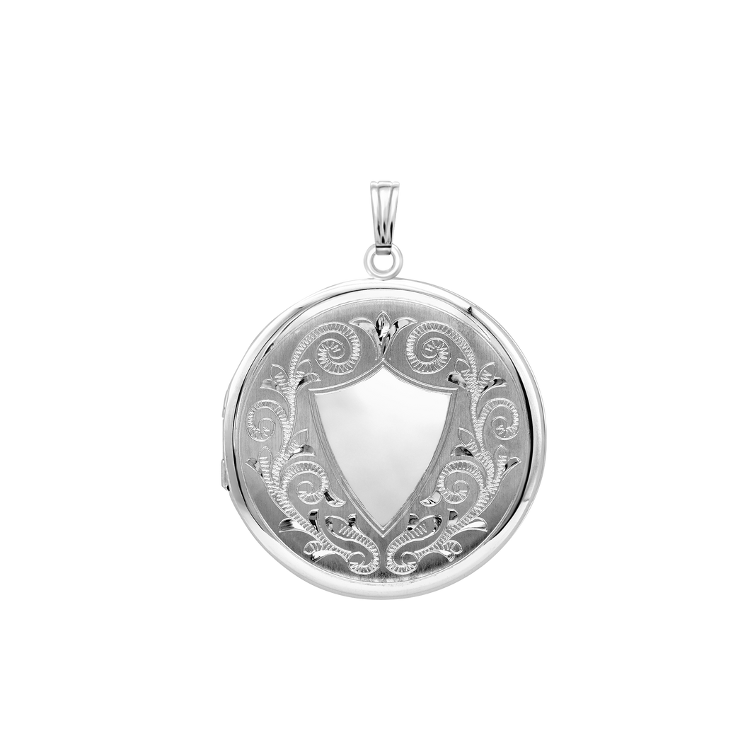 ITI NYC Hand Engraved Design Round Locket in Sterling Silver with Optional Engraving (42 x 33 mm)