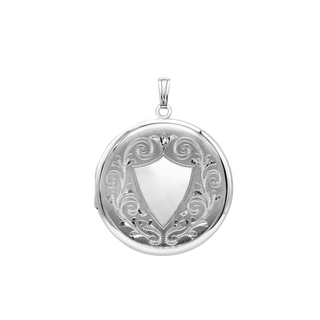 Hand Engraved Design Round Locket in Sterling Silver with Optional Engraving (33 mm)
