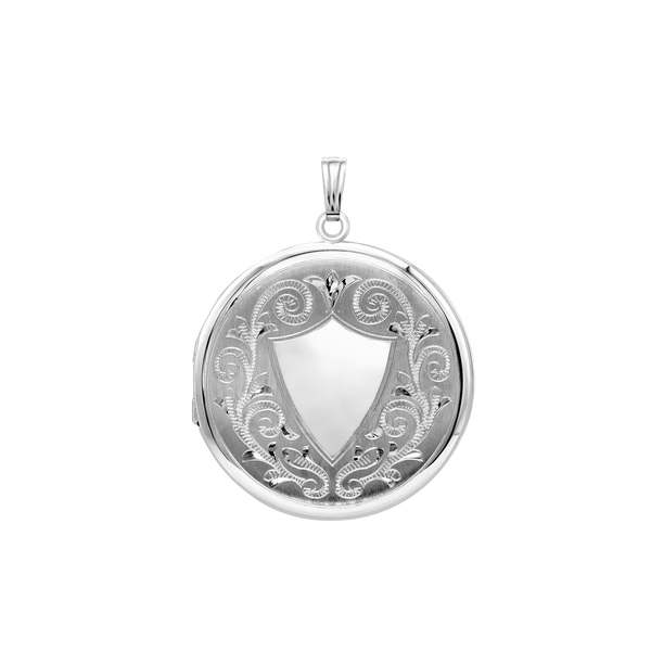 Hand Engraved Design Round Locket in Sterling Silver with Optional Engraving (33 mm)