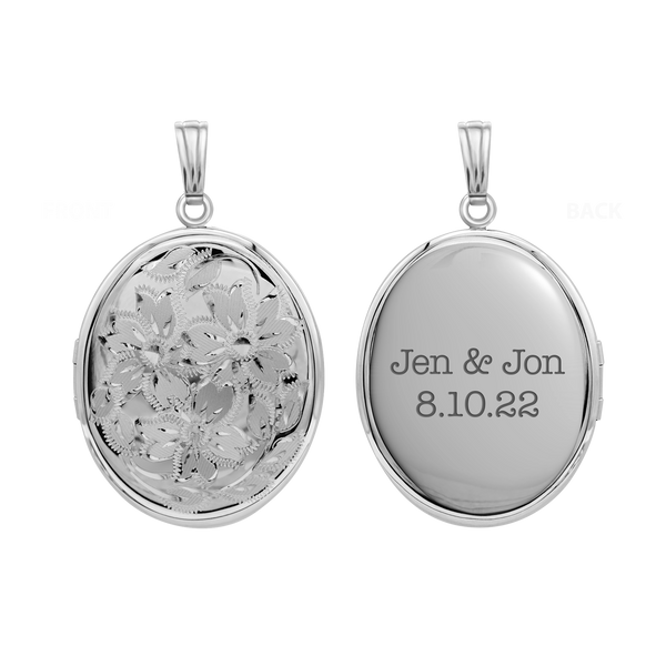 ITI NYC Hand Engraved Design Oval Locket in Sterling Silver with Optional Engraving (46 x 30 mm)