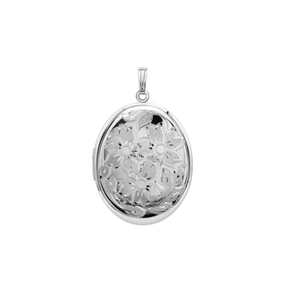 Hand Engraved Design Oval Locket in Sterling Silver with Optional Engraving (37 x 30 mm)