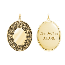 Load image into Gallery viewer, ITI NYC Antique Finish Embossed Oval Locket in 14K Gold Filled with Optional Engraving (38 x 23 mm - 57 x 38 mm)
