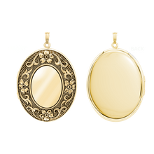 Load image into Gallery viewer, ITI NYC Antique Finish Embossed Oval Locket in 14K Gold Filled with Optional Engraving (38 x 23 mm - 57 x 38 mm)
