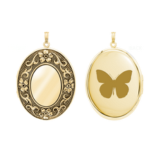 Load image into Gallery viewer, ITI NYC Antique Finish Embossed Oval Locket in 14K Gold Filled with Optional Engraving (38 x 23 mm - 57 x 38 mm)
