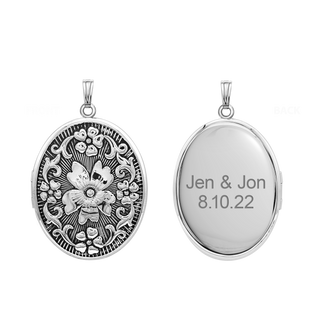 ITI NYC Antique Finish Embossed Oval Locket in Sterling Silver with Optional Engraving (46 x 30 mm)