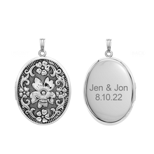 Load image into Gallery viewer, ITI NYC Antique Finish Embossed Oval Locket in Sterling Silver with Optional Engraving (46 x 30 mm)

