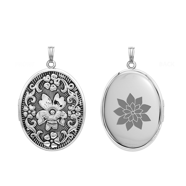 Antique Finish Embossed Oval Locket in Sterling Silver with Optional Engraving (37 x 30 mm)