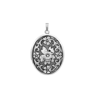 Antique Finish Embossed Oval Locket in Sterling Silver with Optional Engraving (37 x 30 mm)
