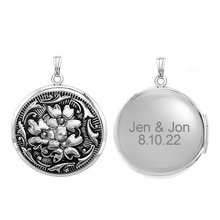 Load image into Gallery viewer, ITI NYC Antique Finish Embossed Round Locket in Sterling Silver with Optional Engraving (41 x 32 mm)
