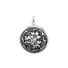 Load image into Gallery viewer, ITI NYC Antique Finish Embossed Round Locket in Sterling Silver with Optional Engraving (41 x 32 mm)
