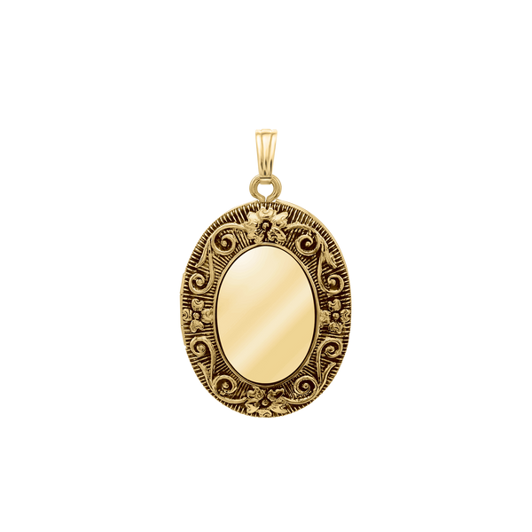 Antique Finish Embossed Oval Locket in 14K Gold Filled with Optional Engraving (29 x 23 mm - 48 x 39 mm)