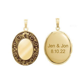 ITI NYC Antique Finish Embossed Oval Locket in 14K Gold Filled with Optional Engraving (38 x 23 mm - 57 x 38 mm)