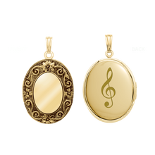 Load image into Gallery viewer, ITI NYC Antique Finish Embossed Oval Locket in 14K Gold Filled with Optional Engraving (38 x 23 mm - 57 x 38 mm)
