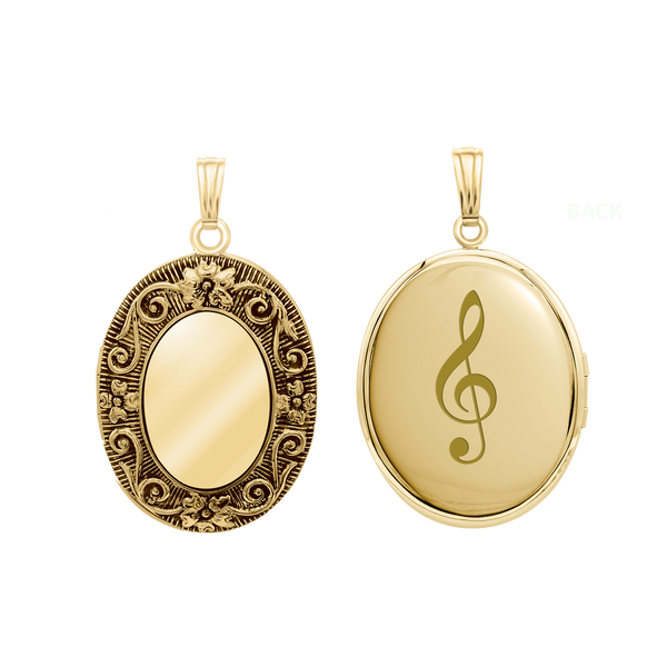 Antique Finish Embossed Oval Locket in 14K Gold Filled with Optional Engraving (29 x 23 mm - 48 x 39 mm)