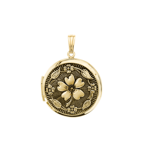 ITI NYC Antique Finish Embossed Round Locket in 14K Gold Filled with Optional Engraving (31 x 23 mm)