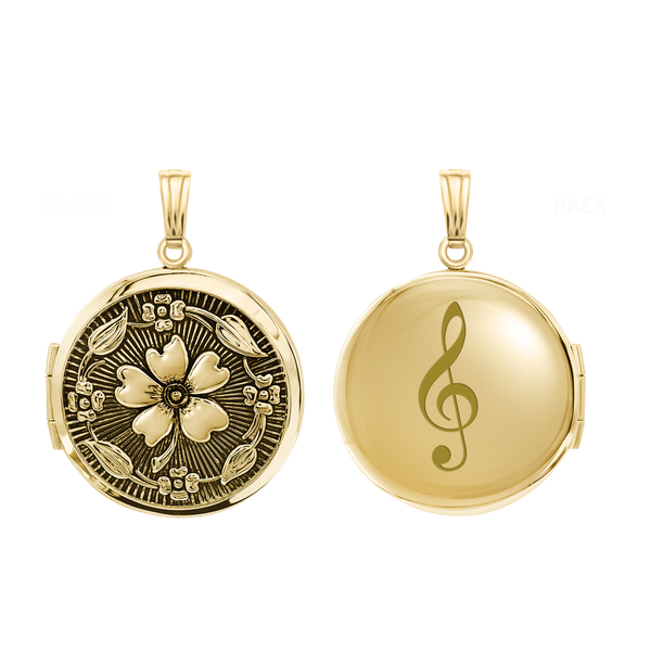 Antique Finish Embossed Round Locket in 14K Gold Filled with Optional Engraving (23 mm)