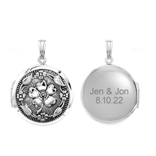 Load image into Gallery viewer, ITI NYC Antique Finish Embossed Round Locket in Sterling Silver with Optional Engraving (32 x 24 mm)

