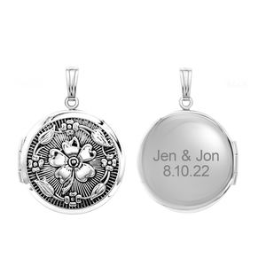 ITI NYC Antique Finish Embossed Round Locket in Sterling Silver with Optional Engraving (32 x 24 mm)