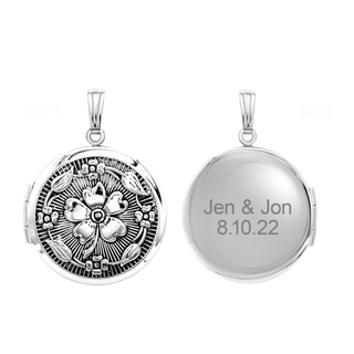 ITI NYC Antique Finish Embossed Round Locket in Sterling Silver with Optional Engraving (32 x 24 mm)