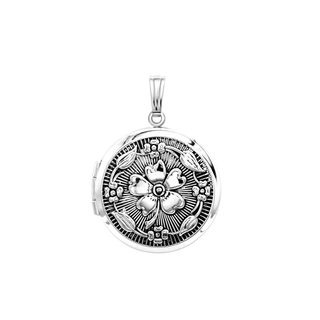 Antique Finish Embossed Round Locket in Sterling Silver with Optional Engraving (23 mm)