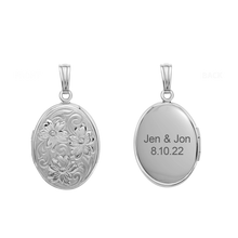 Load image into Gallery viewer, ITI NYC Embossed Oval Locket in Sterling Silver with Optional Engraving (30 x 17 mm)
