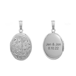ITI NYC Embossed Oval Locket in Sterling Silver with Optional Engraving (30 x 17 mm)