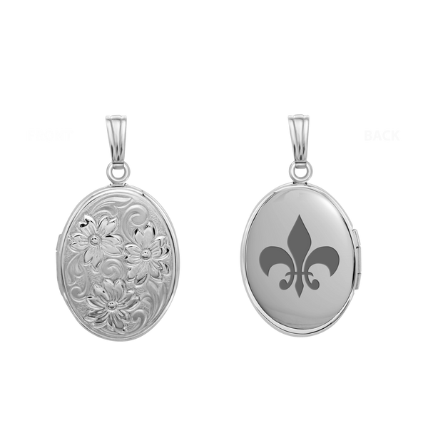 Embossed Oval Locket in Sterling Silver with Optional Engraving (21 x 16 mm)