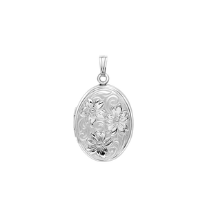 ITI NYC Embossed Oval Locket in Sterling Silver with Optional Engraving (30 x 17 mm)